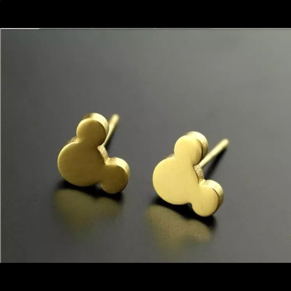 Cute dainty gold tone Mickey Mouse stud earrings